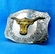 Cowboy Steer Head Belt Buckle Western Scroll Cowgirl Vtg Chambers Belt Co.BMW448