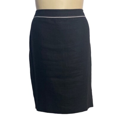 Neiman Marcus 16 Skirt 100% Linen Straight Black White Piping Trim