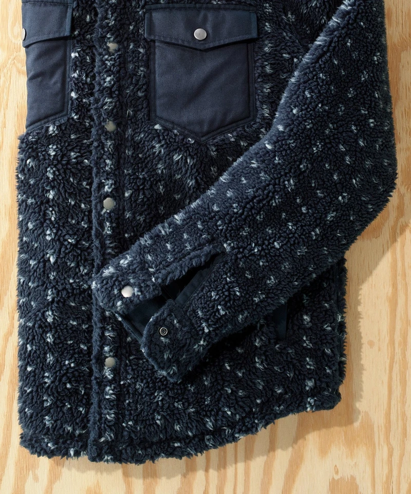 L.L.Bean x Todd Snyder Hi-Pile Sherpa Snap-Front Shirt Jacket Birdseye Navy NWT - Image 3 of 4