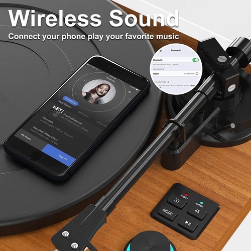 Bluetooth Record Player Wireless Turntable HiFi System Wooden Counter Weight - Picture 5 of 7