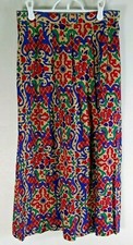 Women's Vintage Skirt Midi Boho Claude 1970s Pleated Old World Floral Print 7/8