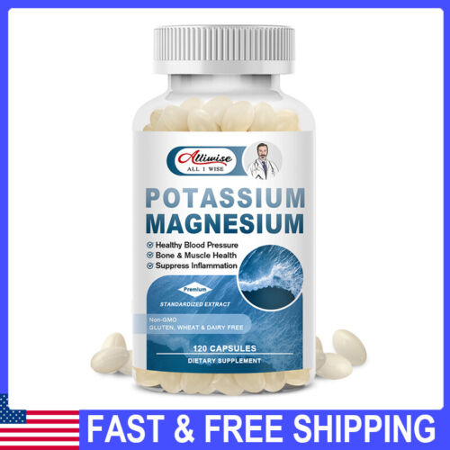 Potassium Magnesium 120 Capsules For Sleep,Immune Booster,Bone& Muscle,Cramps - Picture 1 of 9