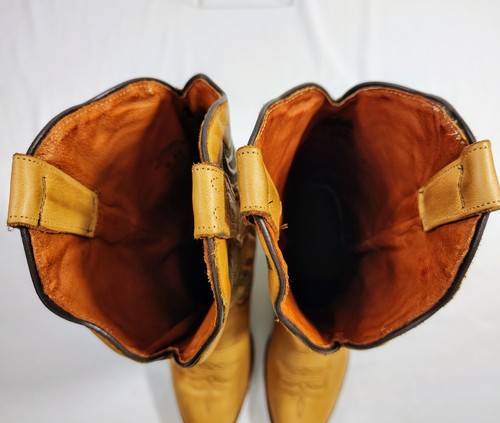 Vintage J. Chisholm J911 USA hellbraun weiches Leder Cowboystiefel Herren 9EE blaue Nähte - Bild 7 von 9