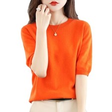 Women Slim Faux Cashmere Short Sleeve Sweater Knitted Shirt Pullover Bottoming