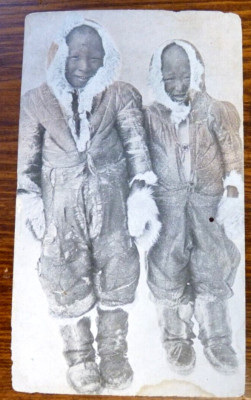 Antique Postcard c. 1915 Two Young Eskimo Boys in Caribou Skin Suits | eBay