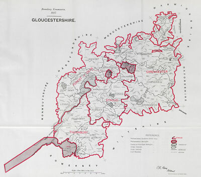 Gloucestershire Parliamentary County. GRENZKOMMISSION. Schließen 1917 alte Karte