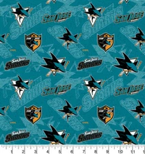 San Jose Sharks Cotton Fabric Tone on Tone-NHL Cotton Fabric By The Yard