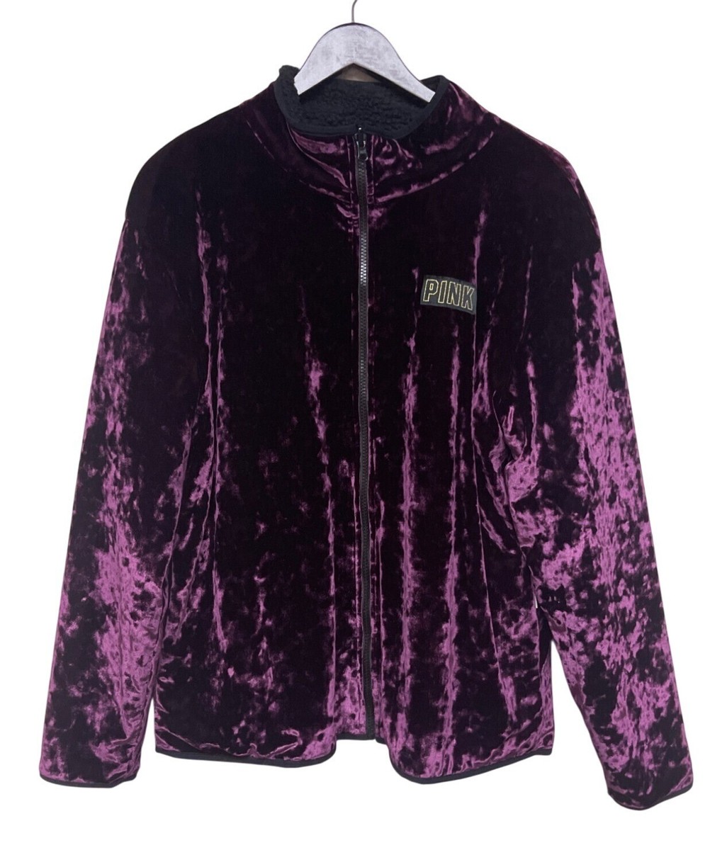 80%OFF‼️新品SecretJacketシークレットジャケットDarkRose Victoria's Secret PINK Women's Purple Velvet Reversible Sherpa