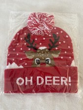 Deer Light Up Christmas Hat, LED Christmas Unisex Knitted Beanie.