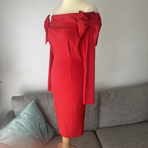 Etxart & Panno Ethical Spanish Designer Off Shoulder Bodycon Red Dress in L - Picture 3 of 11