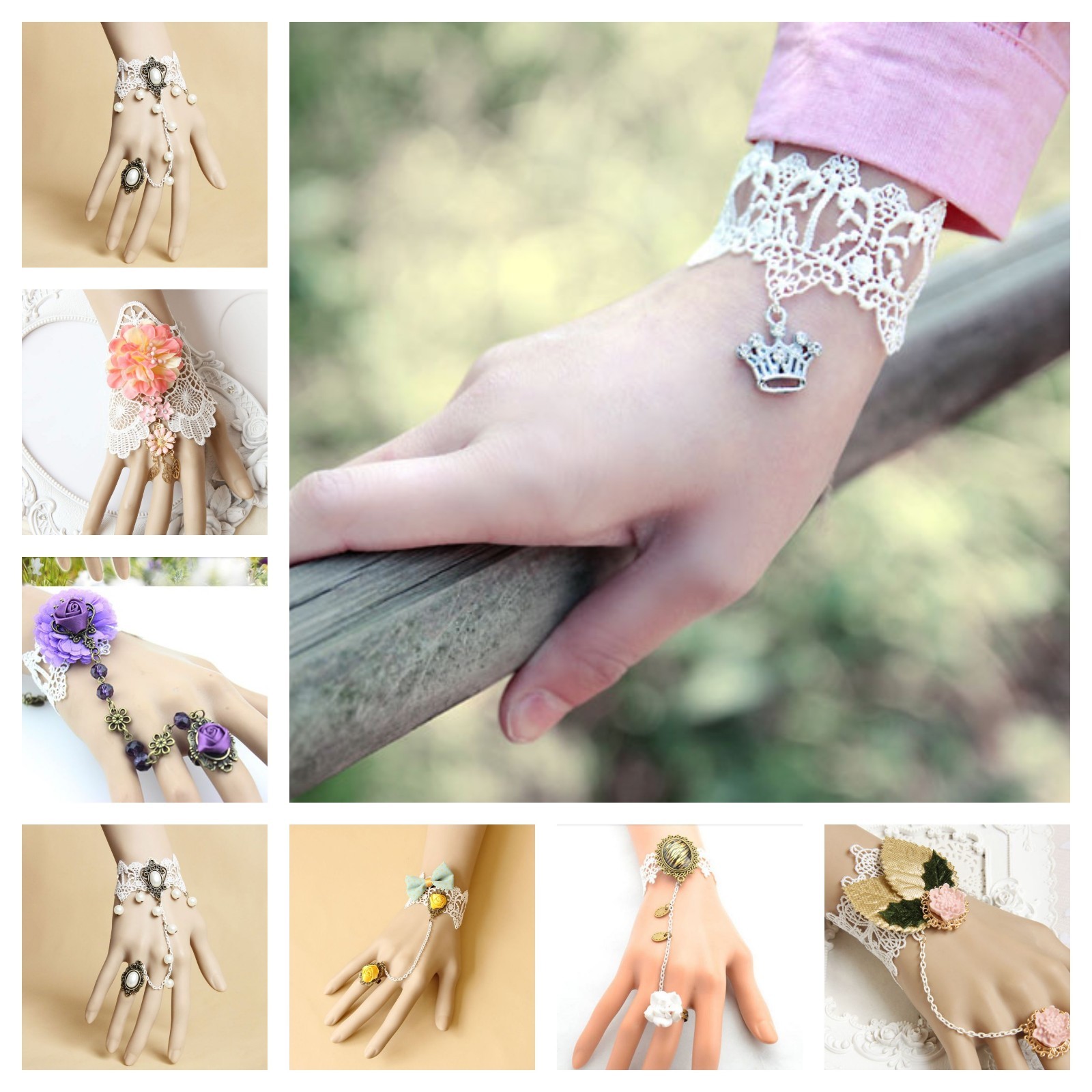 Handmade Adjustable Lace Bracelet Ring Jewelry for Women Men