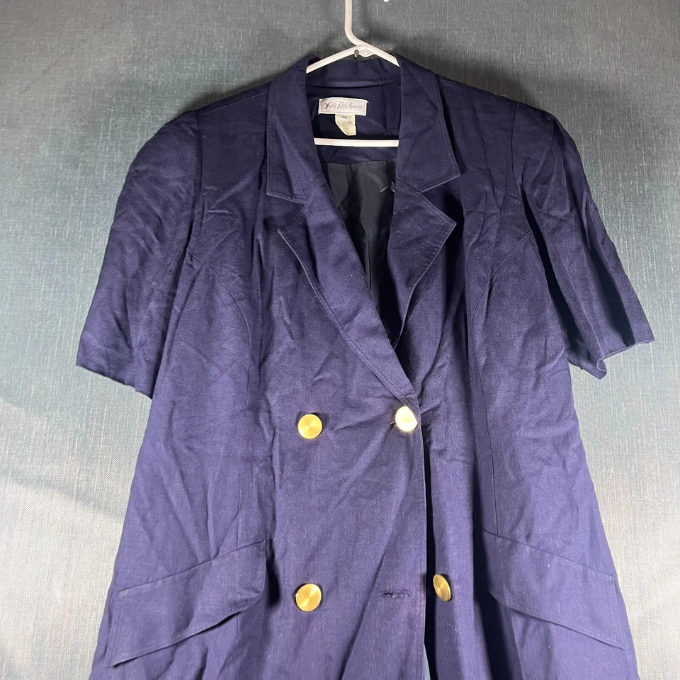 Gabardina Saks Fifth Avenue para mujer talla 22 azul manga corta doble pecho Foto 3 de 4