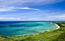 Landscape nature sea grass coast shore horizon blue far Custom Gaming Mat Desk