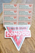 VINTAGE CONOCO GAS STATION OIL TRAVEL CLUB ADVERTISING STICKER WATER DECAL