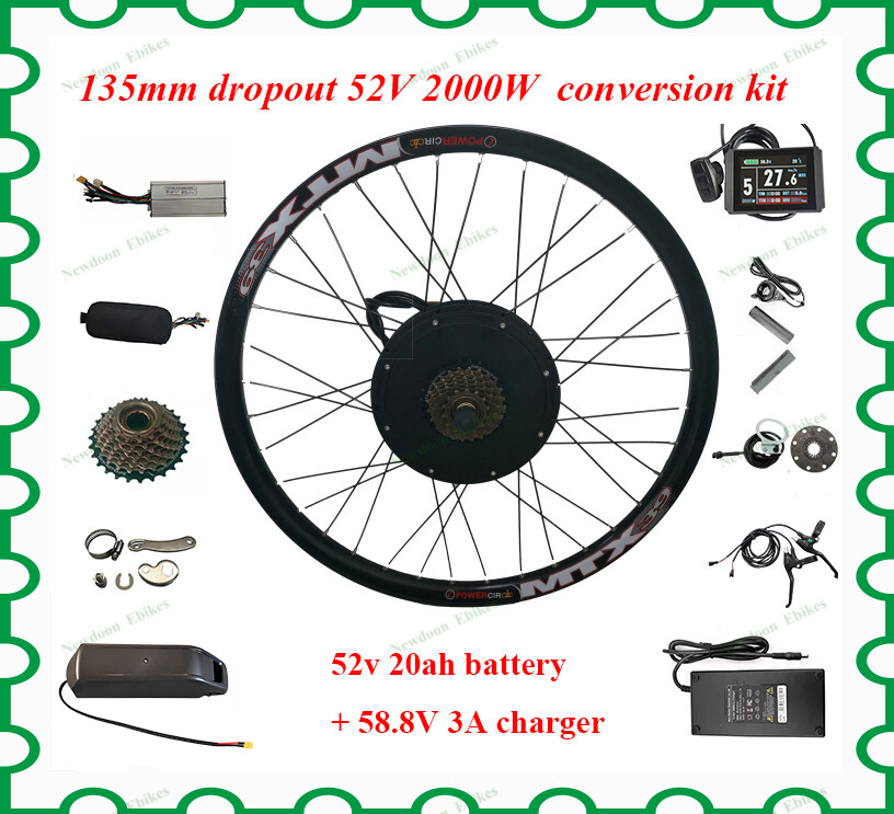 52v 2000W E-Bike Brushless Hub Motor Conversion Kit with KT-LCD8H