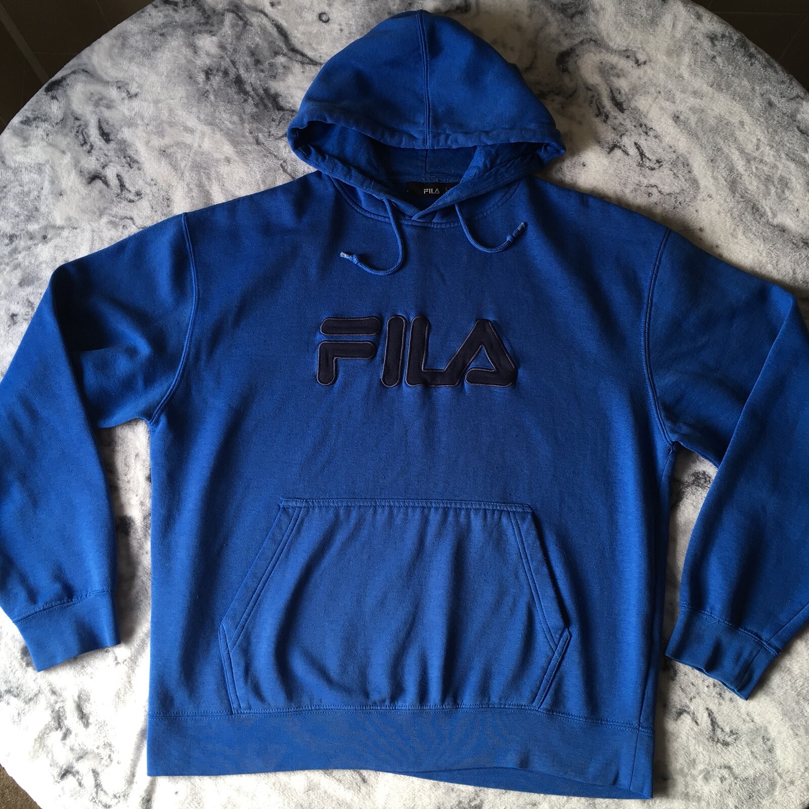 Felpa con cappuccio uomo Fila ricamata logo ortografico retrò blu cobalto L