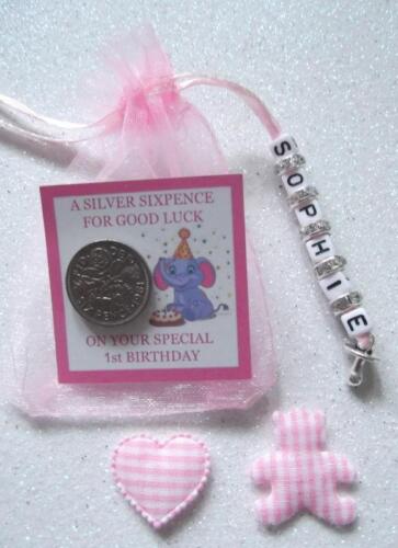 PERSONALISED LUCKY FIRST SIXPENCE 1st BIRTHDAY GIRL GOOD LUCK CHARM ELEPHANT   . - Picture 1 of 1
