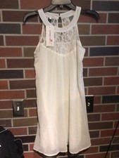 DREAGAL Women's Sleeveless Lace Patchwork Loose Casual Mini Chiffon Dress Size S