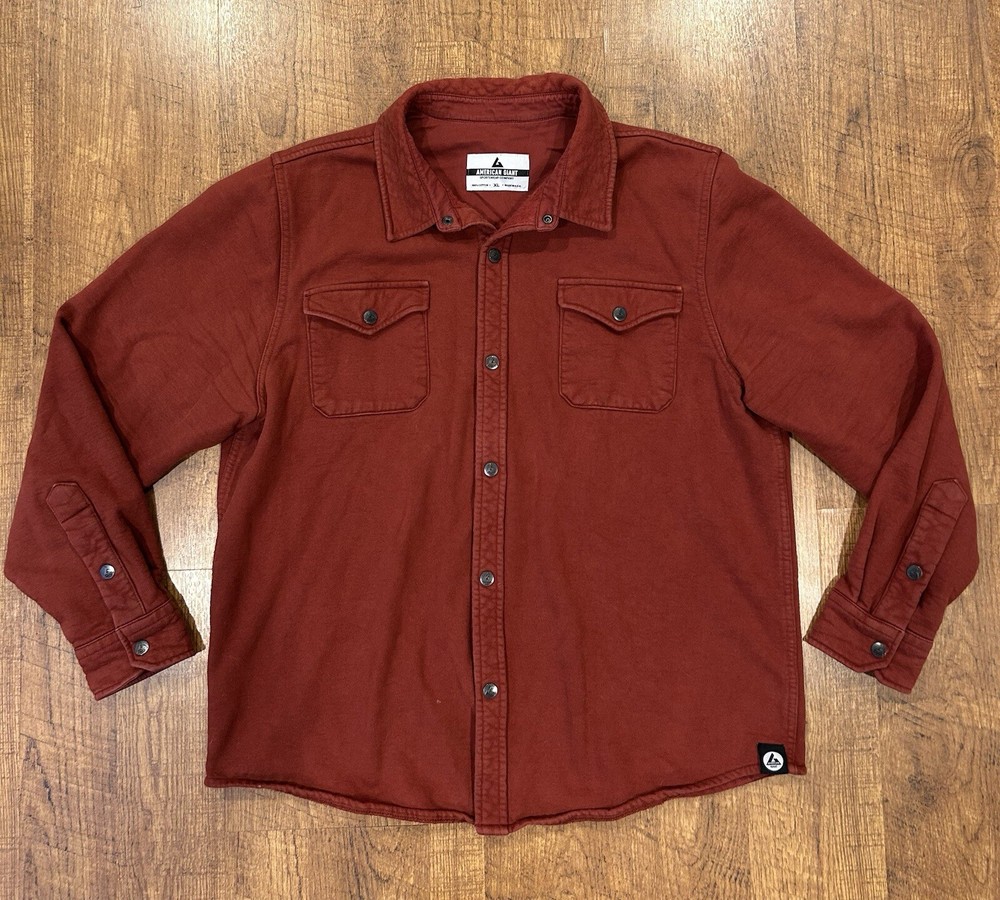 American Giant Redwood Fleece Overshirt Men's XL Red Shacket 100% Cotton USA