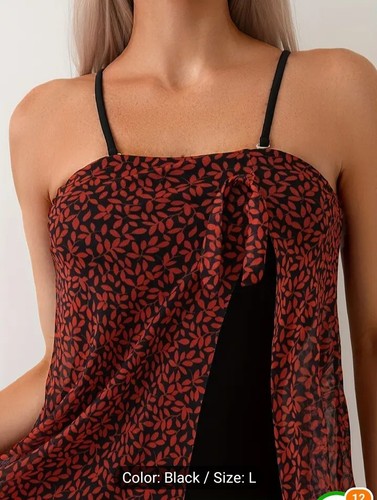 Leaf Print One-piece Swimsuit, Contrast Mesh Tummy Control High Cut Bathing Suit - Picture 2 of 4