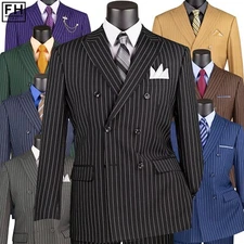 VINCI Men's Pinstripe Double-Breasted 6-Button Suit - 38S-62L, 8 Colors - NEW