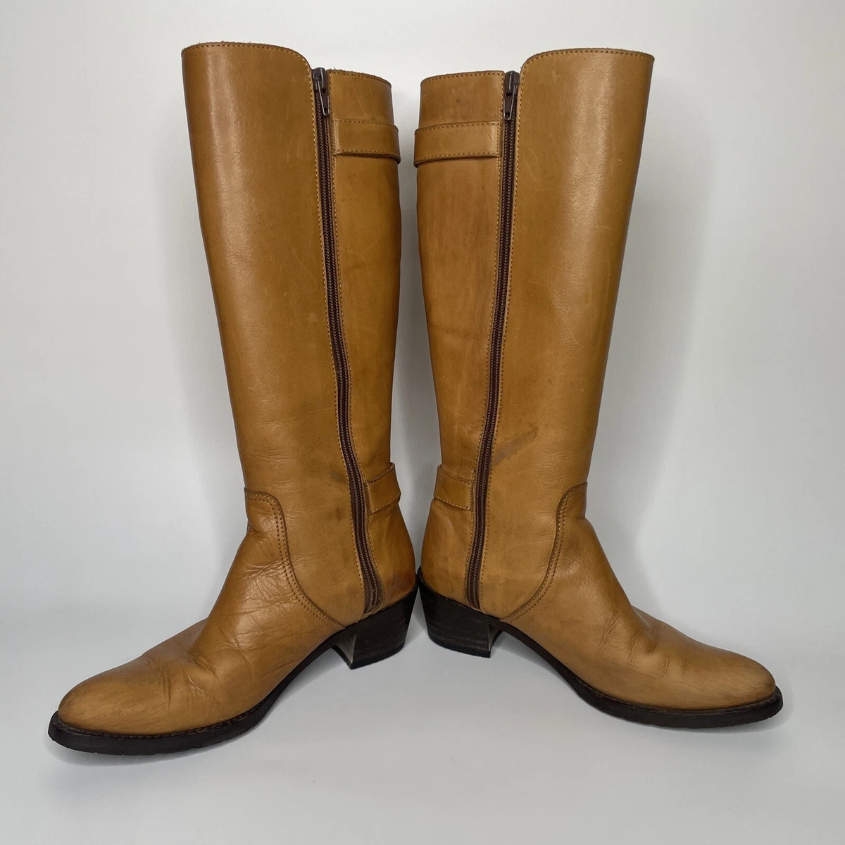 Mode Kaori Leather Boots Women Size 5.5 US 22.5 JPN Made in Japan Camel color