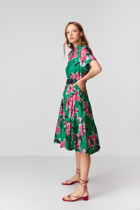 SALE! ♪ベルト付Floral-Print A-Lineドレス Zara SS19 Floral Print Belted V-Neck Dress 2644/333 NWT | eBay