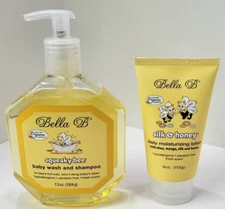 NEW! Lot of 2 Bella B Squeaky Bee Baby Wash And Shampoo and Silk & Honey Lotion