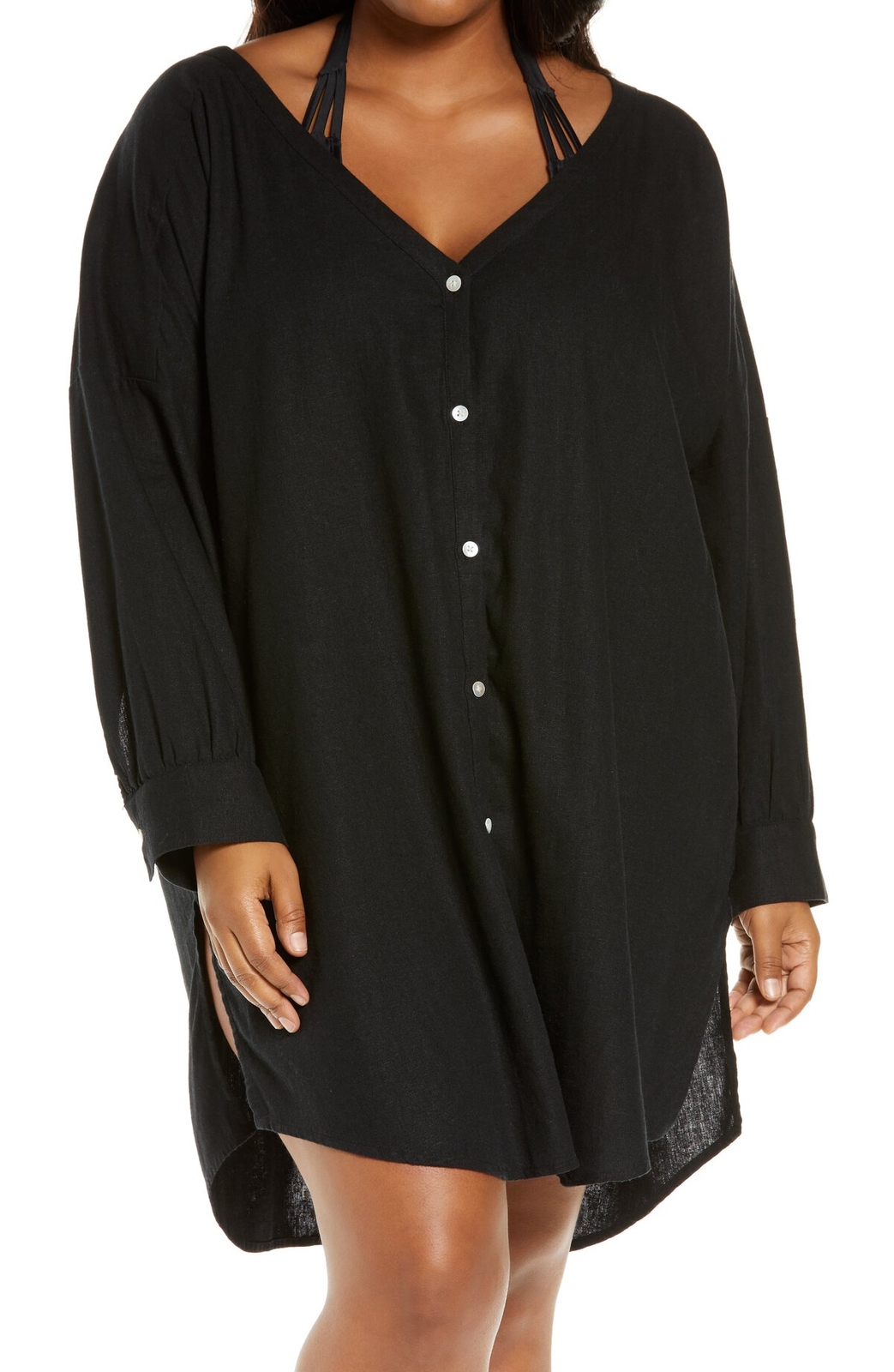 Chelsea28 NWT Oversize Linen Blend Cover-Up Shirt Tunic Top BLACK Sz XL 1X