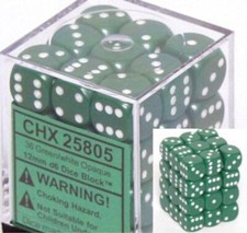 Chessex Dice d6 Sets Opaque Green with White 36 12mm Six Sided Die CHX 25805