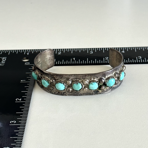Brazalete Vintage Plata de Ley 925 Turquesa Nativo Americano Grabado 6.5" - Imagen 8 de 11