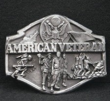 WB01119 GREAT VINTAGE 1988  AMERICAN VETERAN  COMMEMORATIVE PEWTER BELT BUCKLE