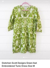 Gretchen Scott Ikat Split Collar Embroidered Shift Dress Cover Up Size M Beachy