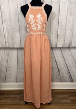 En Creme Women's Medium Apricot Peach Halter Floral Cottagecore Bogo Maxi Dress