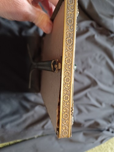 RARE ANTIQUE CZECH ERA GOLD GILT FILIGREE ORMOLU JEWELED PHOTO FRAME - Afbeelding 14 van 18