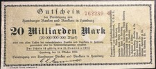 Notgeld Hamburg  20 Milliarden Inflationsgeld Notgeldschein