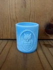 Vintage Milk Slag Glass Aqua Blue OWL TOOTHPICK HOLDER Circa 1970s