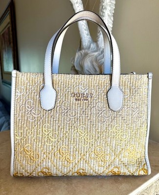 GUESS Raffia Silvana Handbag Tote Women s Cornsilk 4G Logo