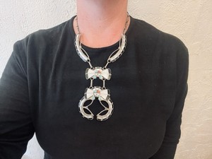 VINTAGE JUAN & CHARLENE CHICO ZUNI STERLING SILVER INLAY SUNFACE NECKLACE 
