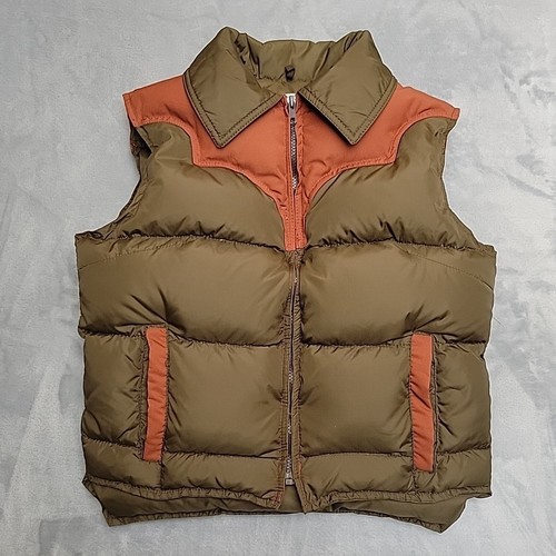 VTG Schott NYC Puffer Vest Kids 14 Brown Western Down Winter Made In USA