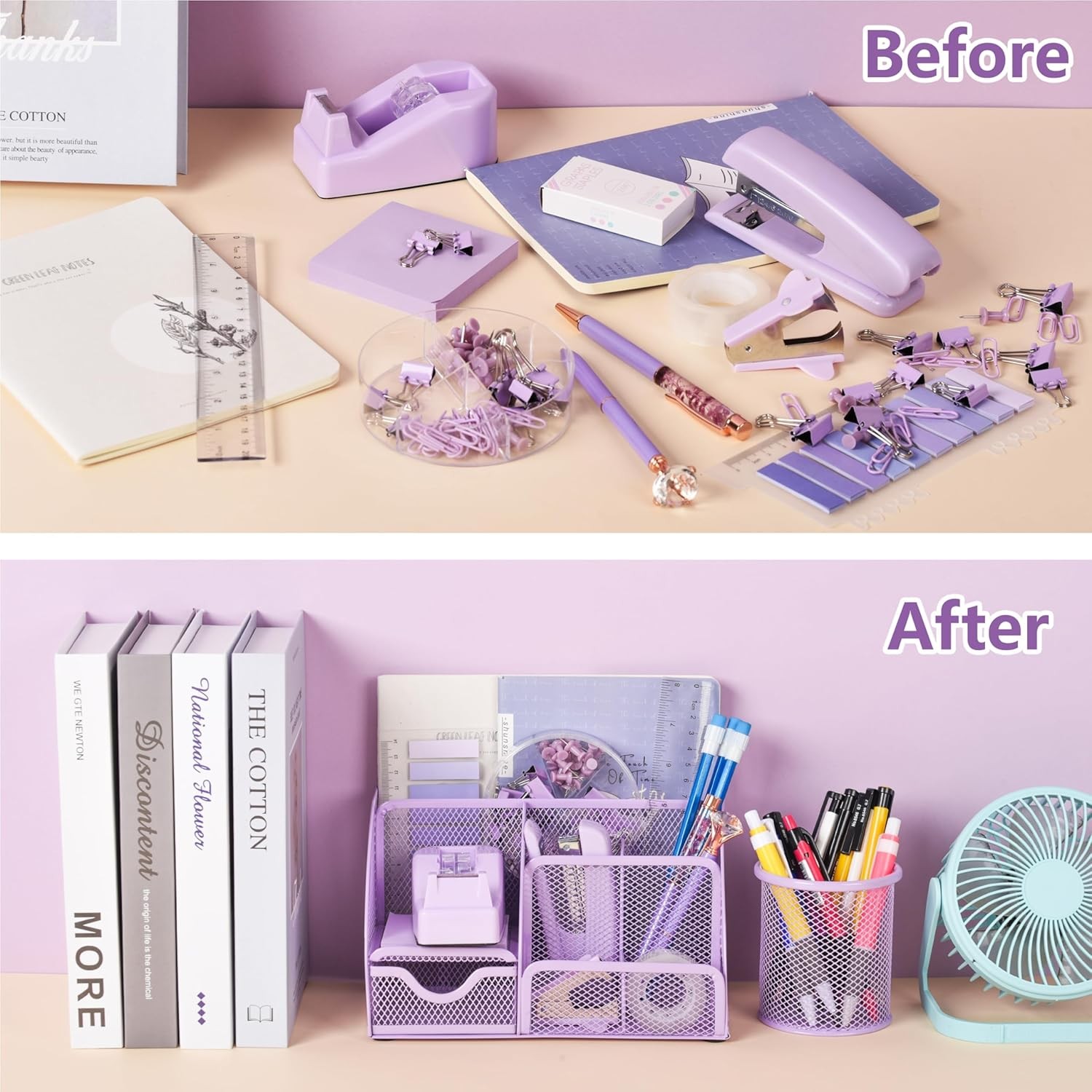 15 Pcs Purple Office Supplies Set Mesh Desk Organizer Accessories Kit