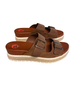 MIA Women's Brown Buckle Platform Slip On Sandals KELY Size 10 Boho Classic