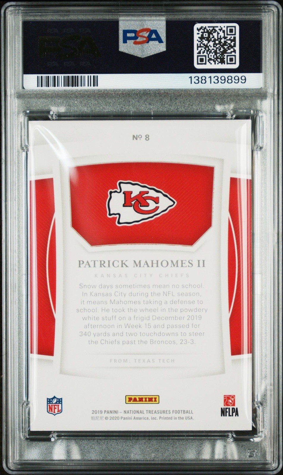 2019 PANINI NATIONAL TREASURES #8 PATRICK MAHOMES II /99 PSA 9 CHIEFS view 2