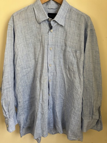 Calder Carmel Men’s XL 100% Linen Light Blue Long Sleeve Shirt Button Up 1/150
