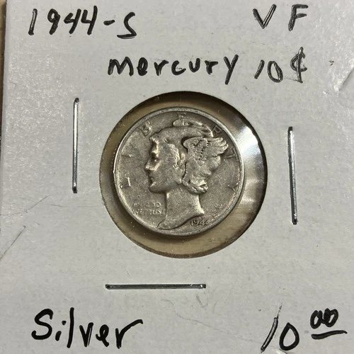 1944 - S - VF CONDITION - SILVER MERCURY DIMES - FREE SHIPPING