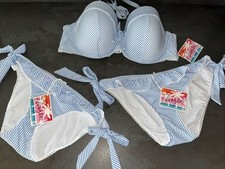 Ladies Blue  White Stripe Floozie Frost French Bikini Size 16 Bottoms 38E Top