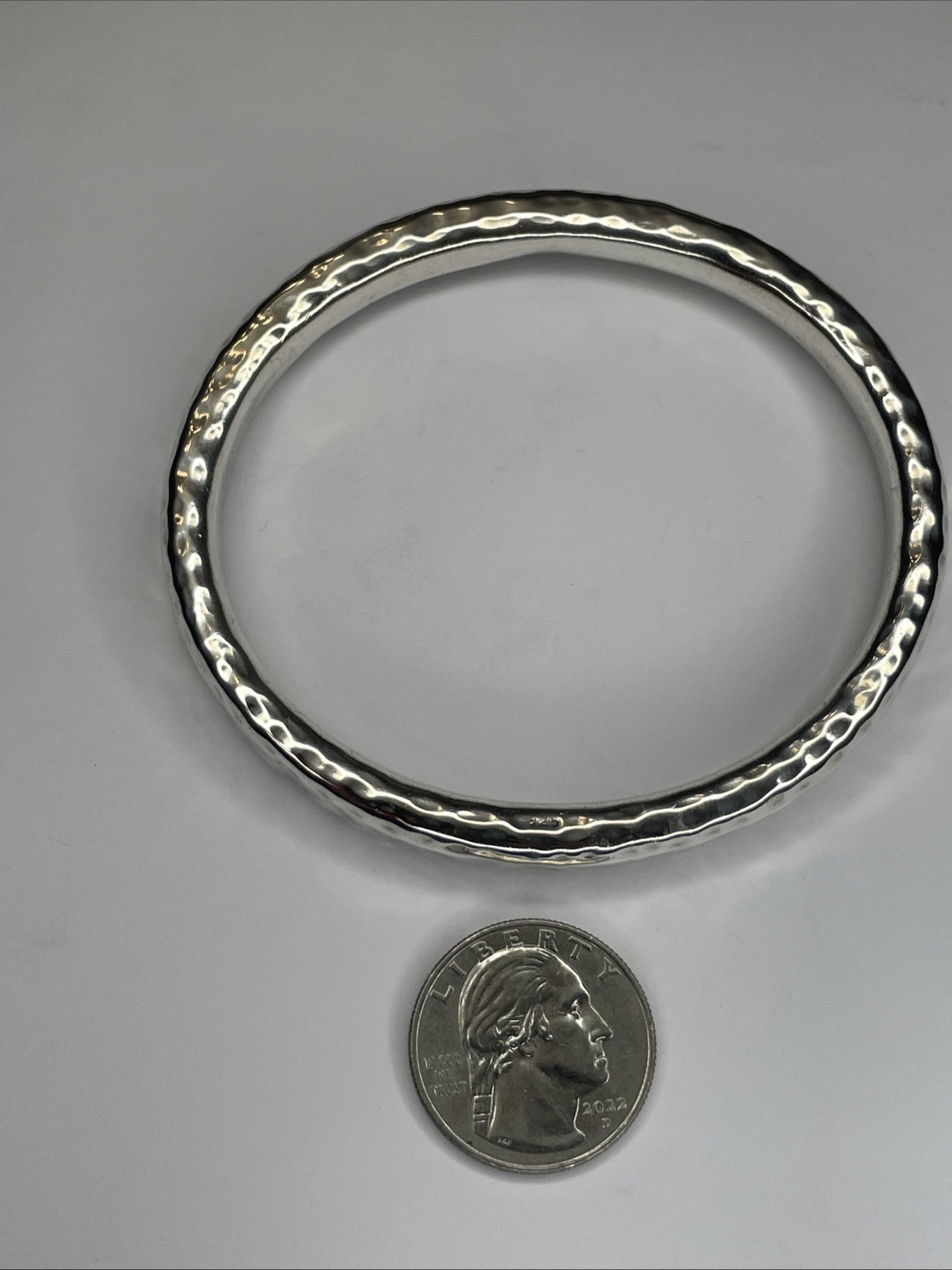 Solid Sterling Hammer Texture Bangle 8” 23 Grams - image 4
