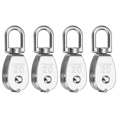 M20 Single Pulley Block, 4pcs 304 Stainless Steel Lifting Crane Pulley, Silver