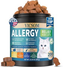 Cat Allergy Relief for Cats, 200 Cat Itchy Skin Allergy Relief Chews for Immu...