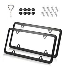 2pc Black Stainless Steel License Plate Frame Slim Front Rear Car Tag Cover